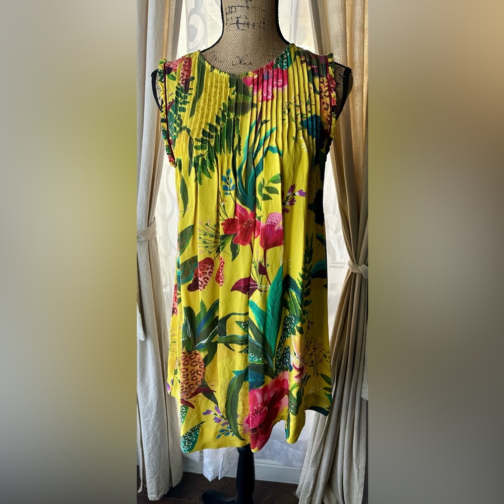 Farm Rio Resort Birds of Paradise Floral Tropical Tunic Mini Dress Size Small - Picture 2 of 10